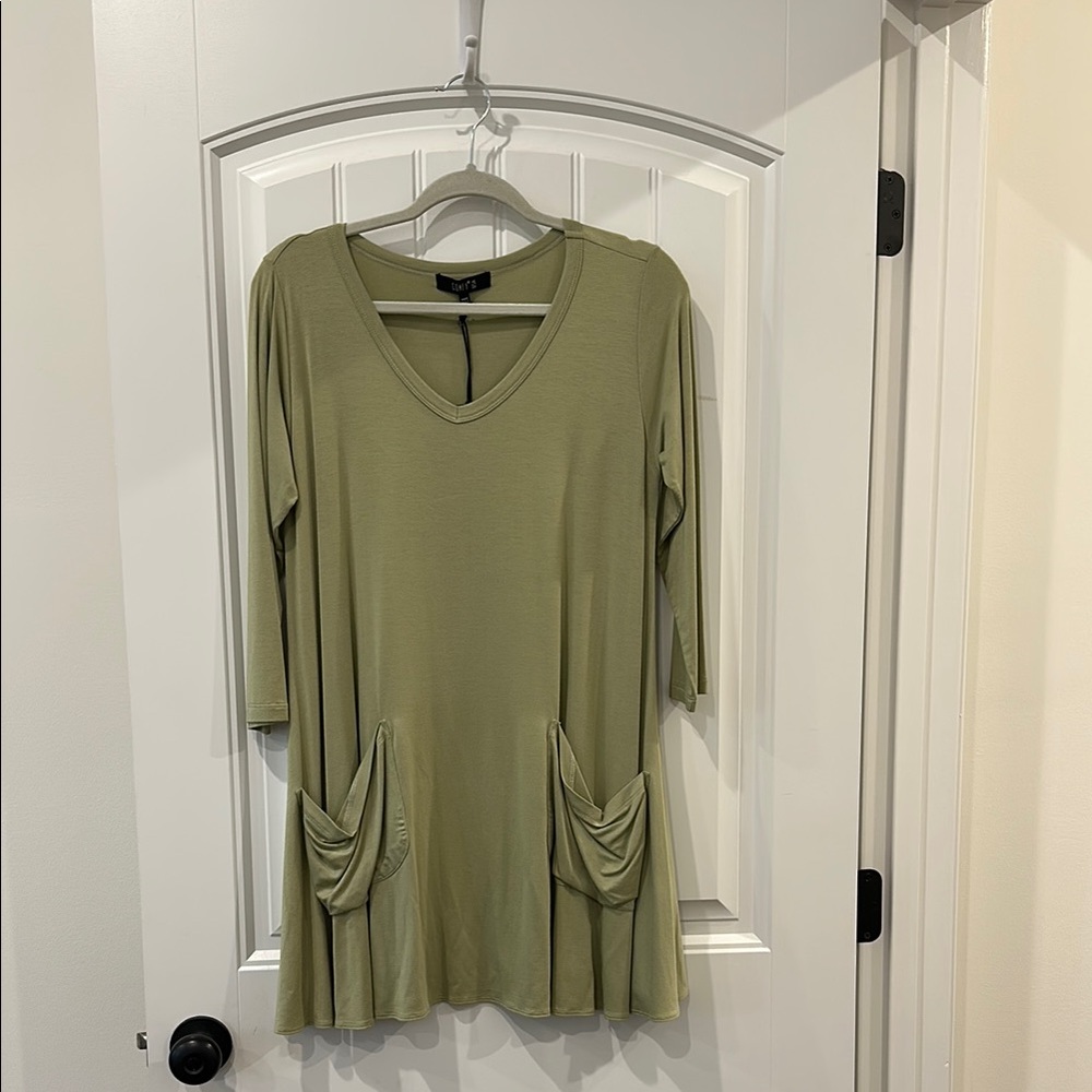 Comfy USA Green Ruched 3/4 Sleeve Tunic